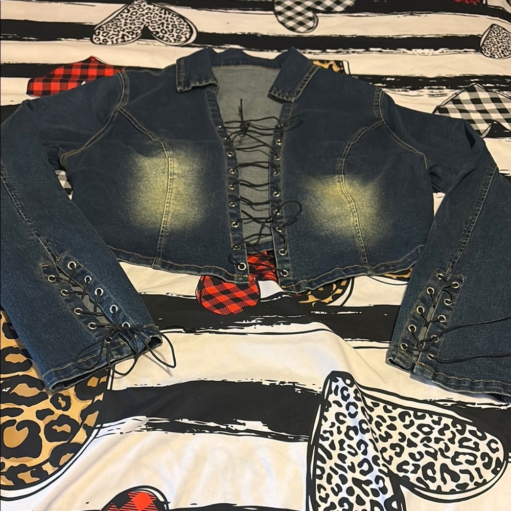 Lace-Up Denim Jacket